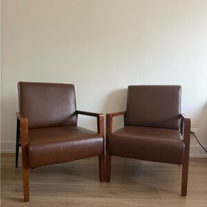 Pair of Faux Brown Leather Armchairs